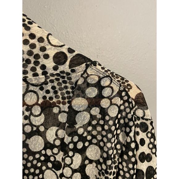 Ali Miles Cardigan Womens Large Black White Open Front 3/4 Sleeve Mesh Artsy - Picture 3 of 9